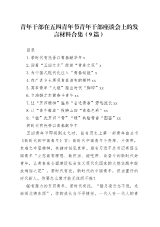 青年干部在五四青年节青年干部座谈会上的发言材料合集（9篇）