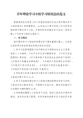 青年理论学习小组学习情况总结范文（工作汇报报告）