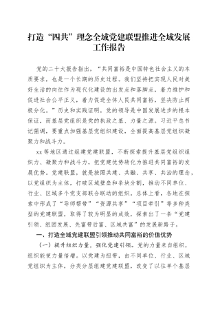 打造“四共”理念全域党建联盟推进全域发展工作报告