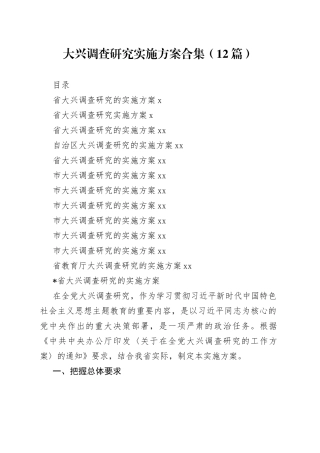 大兴调查研究实施方案合集（12篇）