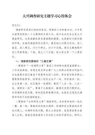 大兴调查研究主题学习心得体会