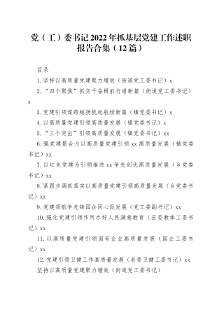党（工）委书记2022年抓基层党建工作述职报告合集（12篇）