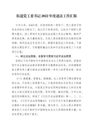 街道党工委书记2022年度述法工作汇报