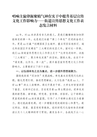 街道宣传思想文化工作表态发言材料