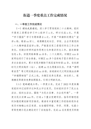 街道一季度重点工作完成情况（20230525）
