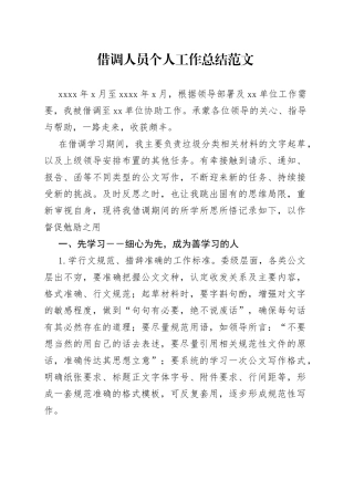 借调人员个人工作总结汇报述职报告