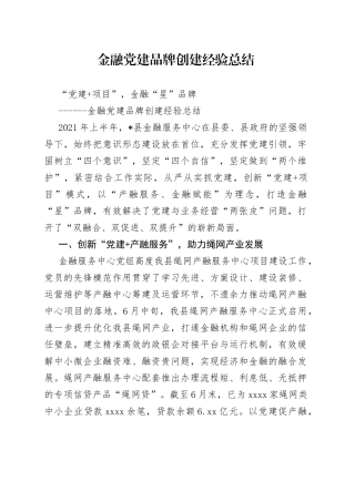 金融党建品牌创建经验总结