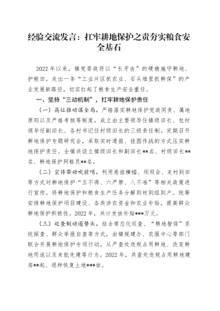 经验交流发言：扛牢耕地保护之责夯实粮食安全基石