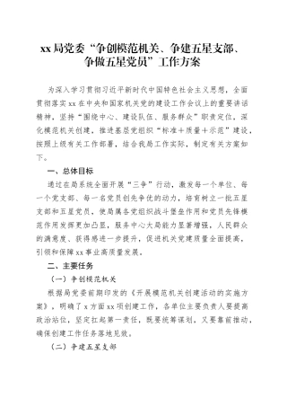 局党委“争创模范机关、争建五星支部、争做五星党员”工作方案