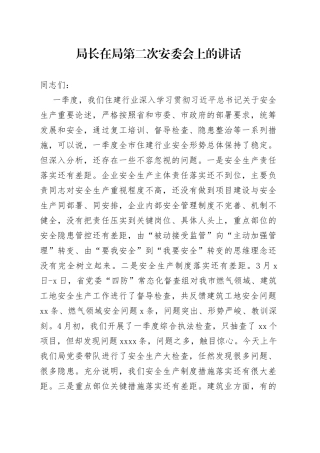 局长在局第二次安委会上的讲话