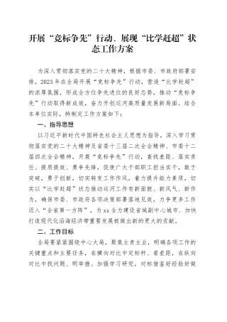 开展“竞标争先”行动、展现“比学赶超”状态工作方案