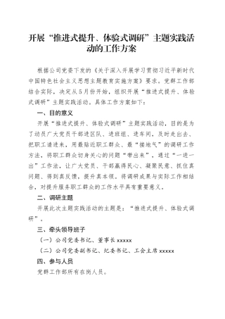 开展“推进式提升、体验式调研”主题实践活动的工作方案