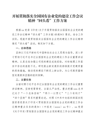 开展贯彻落实全国国有企业党的建设工作会议精神“回头看”工作方案