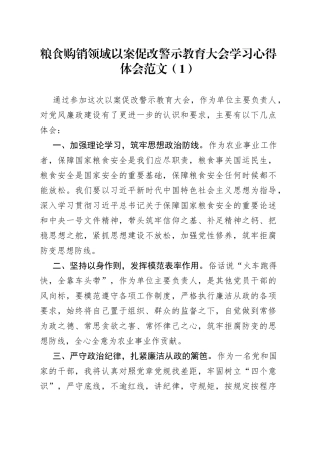 粮食购销领域以案促改警示教育大会学习心得体会合集（15篇）