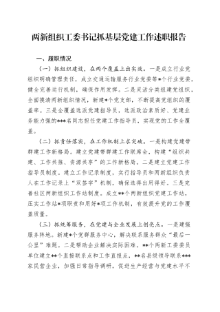 两新组织工委书记抓基层党建工作述职报告