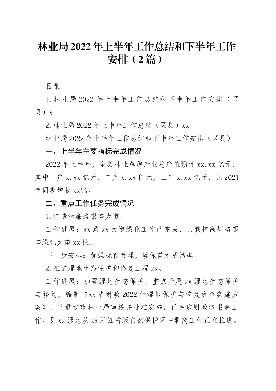 林业局2022年上半年工作总结和下半年工作安排（2篇）_第1页