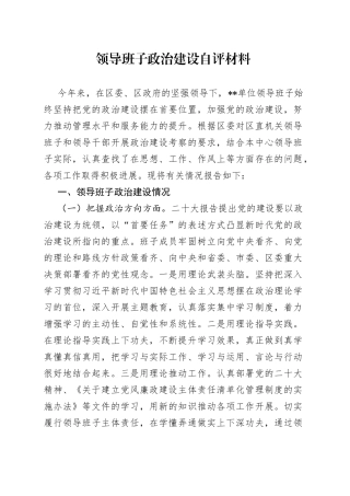 领导班子政治建设自评材料
