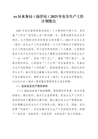 区水务局（海洋局）2023年安全生产工作计划要点