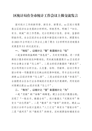 区统计局在全市统计工作会议上做交流发言（20230324）