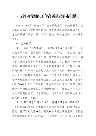 区推动党组织工作高质量发展述职报告(1)