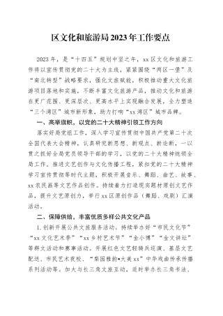 区文化和旅游局2023年工作要点