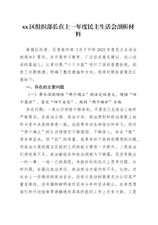 区组织部长在上一年度民主生活会剖析材料