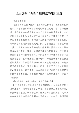 全面加强“两新”组织党的建设主题专题党课讲稿