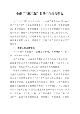 全市三抓三促行动工作报告（总结汇报）