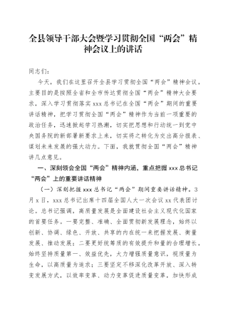 全县领导干部大会暨学习贯彻全国“两会”精神会议上的讲话