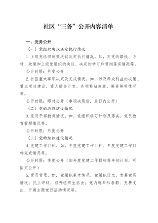 社区“三务”公开内容清单