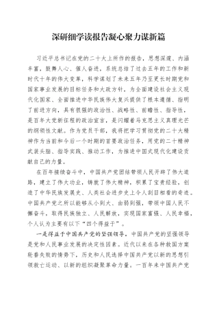 深研细学读报告  凝心聚力谋新篇