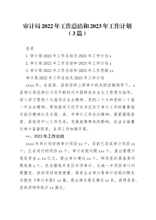 审计局2022年工作总结和2023年工作计划（3篇）