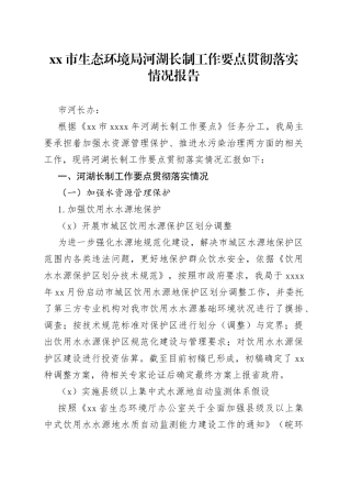 生态环境局河湖长制工作要点贯彻落实情况的报告