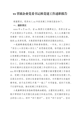 省属企业党委书记抓党建工作述职报告