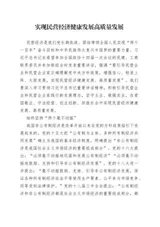 实现民营经济健康发展高质量发展