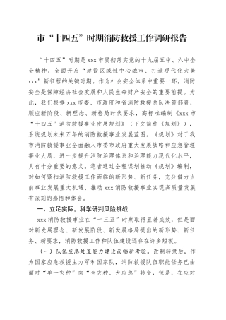 市“十四五”时期消防救援工作调研报告