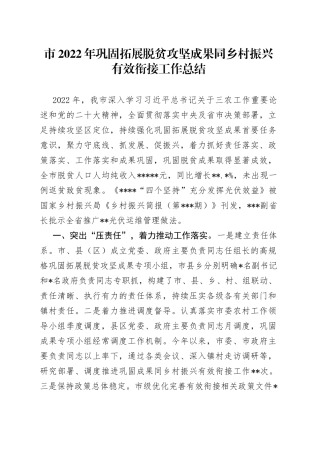 市2022年巩固拓展脱贫攻坚成果同乡村振兴有效衔接工作总结