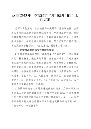 市2023年一季度经济“开门稳开门红”工作方案
