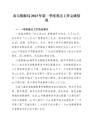 市大数据局2023年第一季度重点工作完成情况（20230427）