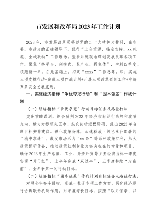 市发展和改革局2023年工作计划