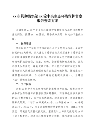 市贯彻落实第xx轮中央生态环境保护督察报告整改方案