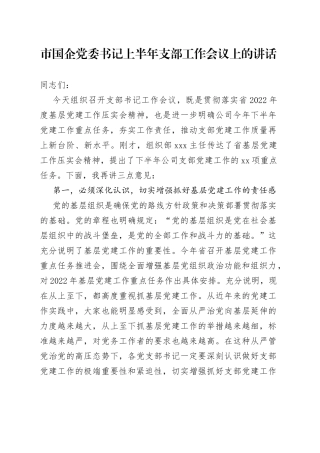 市国企党委书记上半年支部工作会议上的讲话