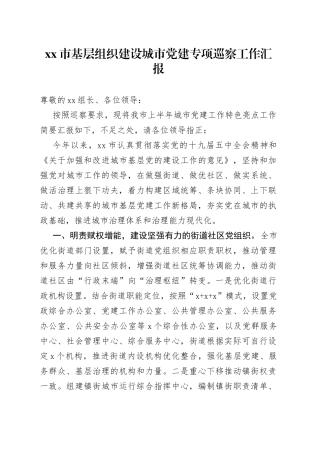 市基层组织建设城市党建专项巡察工作汇报