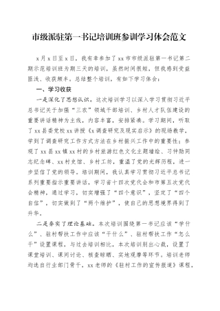 市级派驻第一书记培训班参训学习心得体会