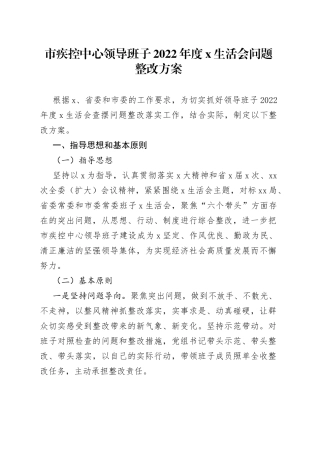 市疾控中心领导班子2022年度x生活会问题整改方案