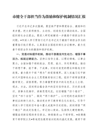 市健全干部担当作为激励和保护机制情况汇报