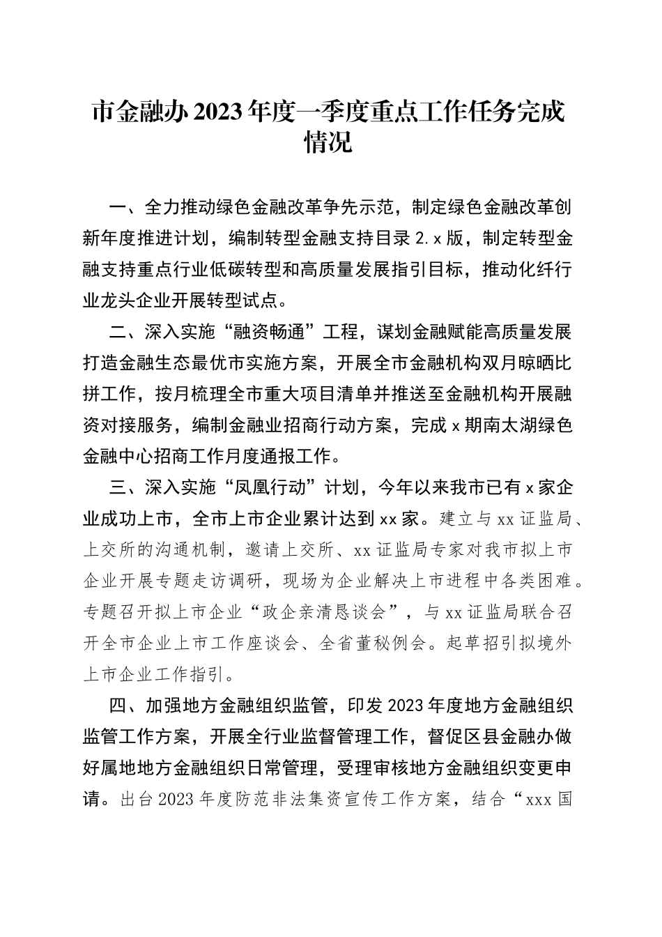 市金融办2023年度一季度重点工作任务完成情况（20230424）_第1页