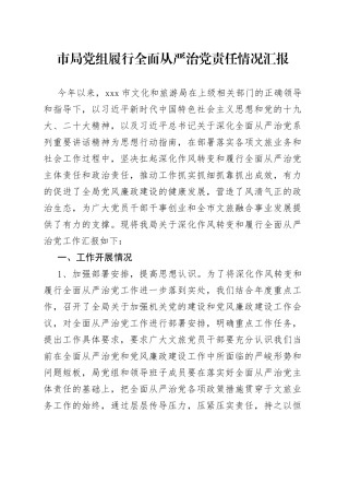 市局党组履行全面从严治党责任情况汇报