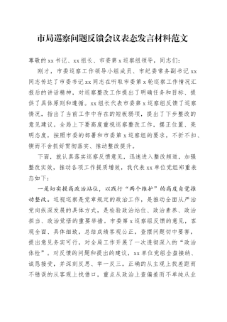 市局巡察问题反馈会议表态发言材料（整改）