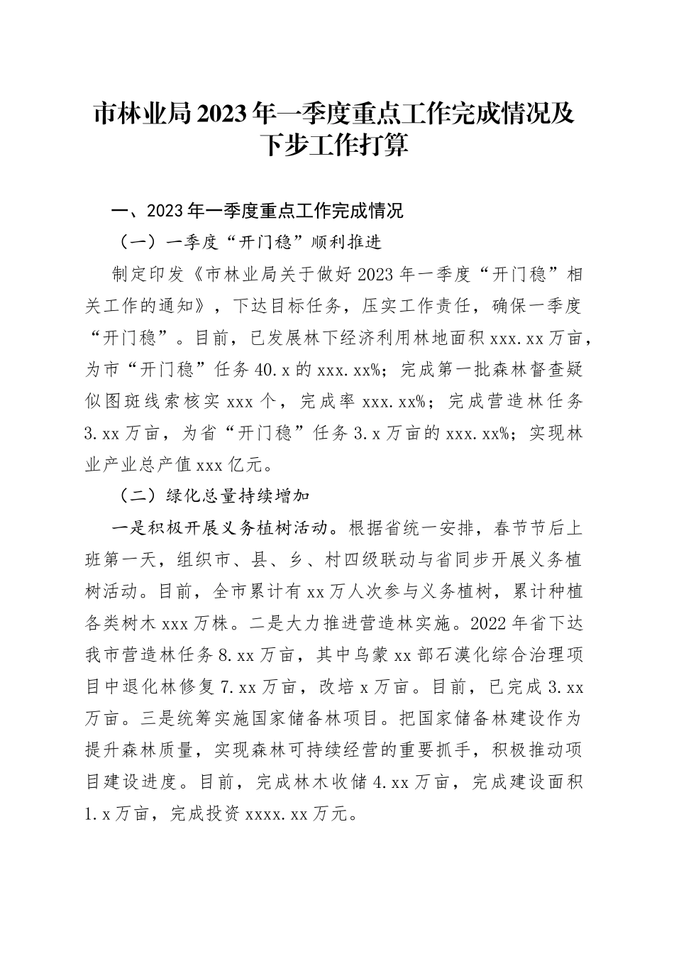 市林业局2023年一季度重点工作完成情况及下步工作打算（20230530）_第1页